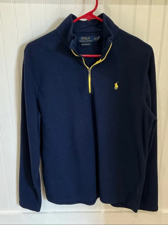 Ralph Lauren Navy Performance Quarter-Zip with Yellow Trim