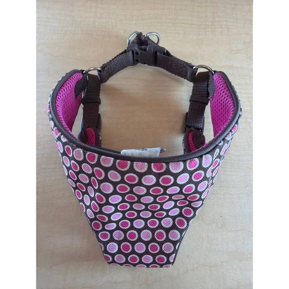 Top Paw‎ Pink Brown Polka Dot Mesh Padded Dog Harness Size Sm Step In Adjustable