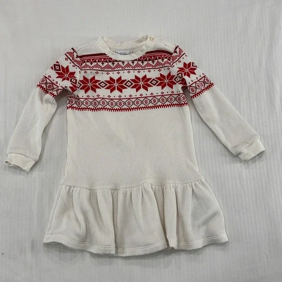 Ralph Lauren Fair Isle Waffle Knit Dress‎ Baby Girl 18M White Snowflake Holiday