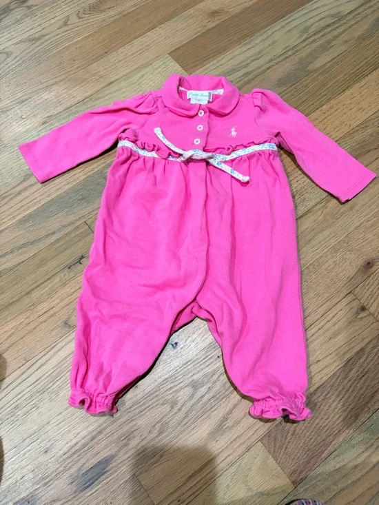 Ralph Lauren baby girl long sleeve onesie outfit with floral tie