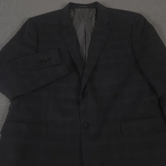 Awearness Kenneth Cole Sport Coat Mens 48R Charcoal Plaid Wool Blend Slim Fit
