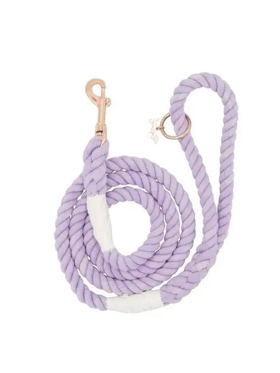 (RGB3) Sassy Woof Braided Rope Dog Leash 5ft Purple Gray Rose Gold Hardware