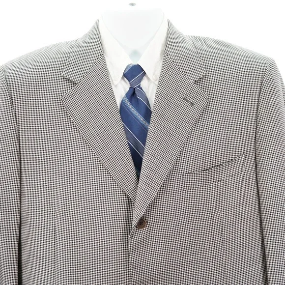 Canali Silk Wool White Black Houndstooth Sport Coat 44L