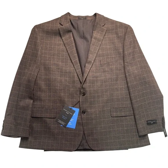 Shaquille O'Neal XLG Men 52R Brown Glen Plaid Stretch Sport Coat Blazer