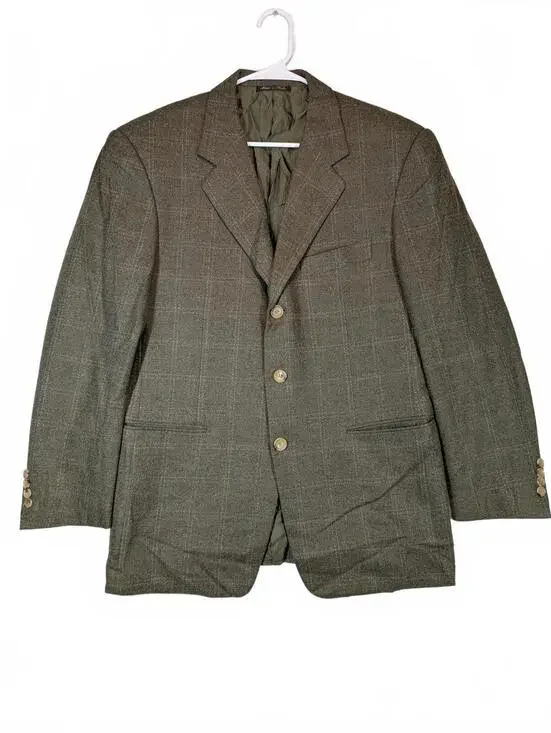 Pal Zileri Wool Cashmere Blazer Sport Coat Italy Mens 40R Green Plaid