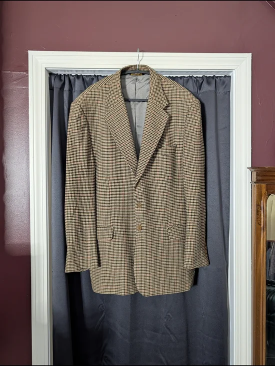 Loro Piana PURE CASHMERE Brown/Tan Houndstooth Sport Coat Made In Italy 46L