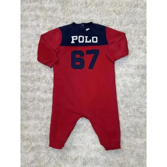 Ralph Lauren classic cotton red/navy blue colorblock one-piece Size 6M