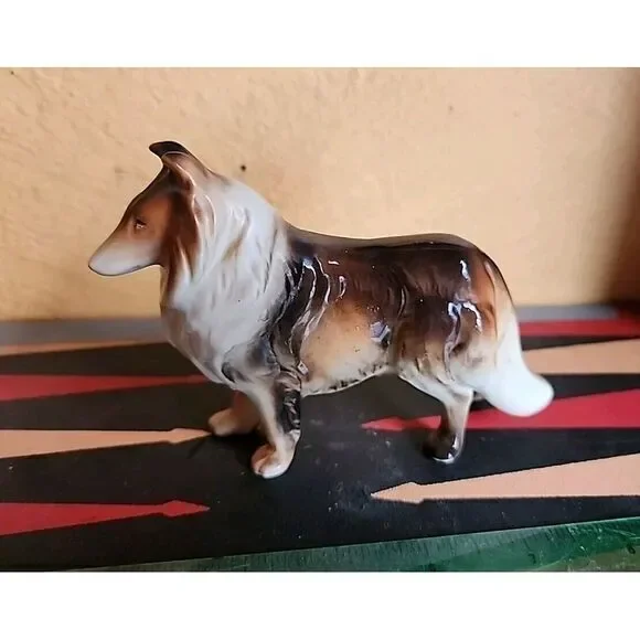 Vintage Standing Tri‎ Color Collie Figure Japan Figurine Statue 3-1/4