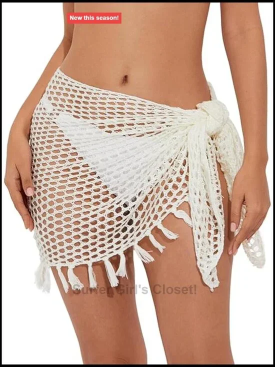 Crochet Sarong Cover Up Bathing Suit Wrap Skirt with Tassels