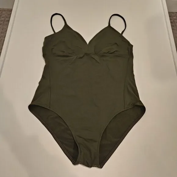 Eres Olive Army Green One Piece Swimsuit Plunge V Neck Italy, Size M/L