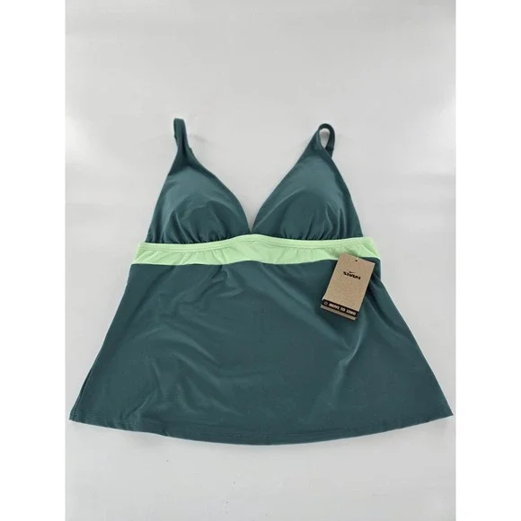 Nike Swim Tankini Top Adjustable Straps Green Colorblock Athletic Swimsuit SZ‎ S