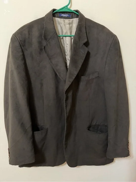 Chaps Ralph Lauren Men's Classic Dark Gray Suede-Look Blazer 46l euc green/brown