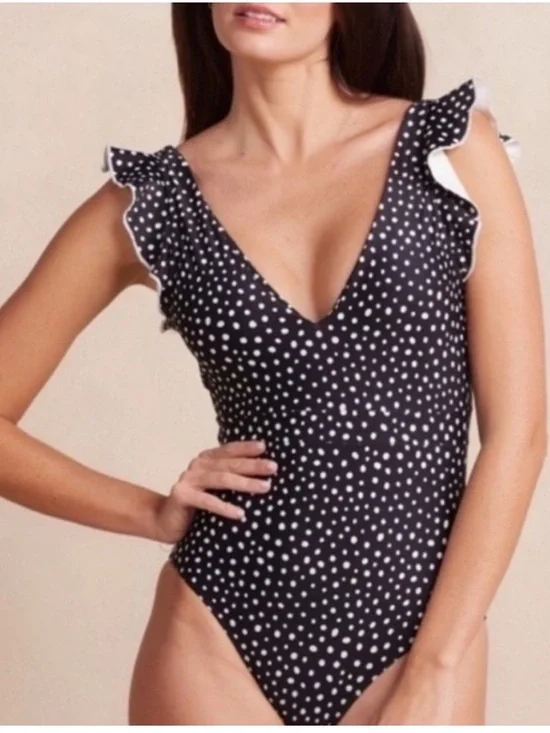 Summersalt The Ruffle Backflip One Piece Swimsuit | Size 8 | Black & White Dot