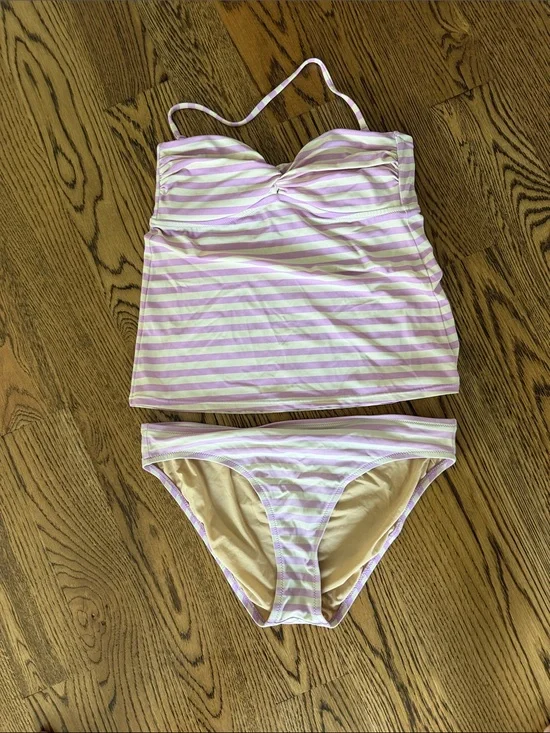 J. Crew Pink and White Striped Tankini Set