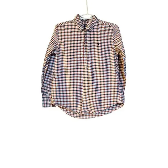 Ralph Lauren Button‎ Up Shirt Boys L (14-16) Red Blue White Checker Pony Preppy