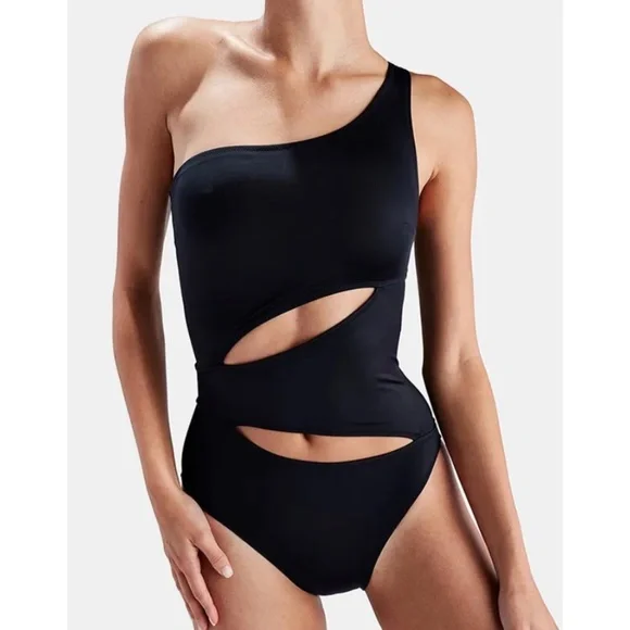 Solid & Striped Louise Black Cutout One Shoulder Swimsuit Sz S