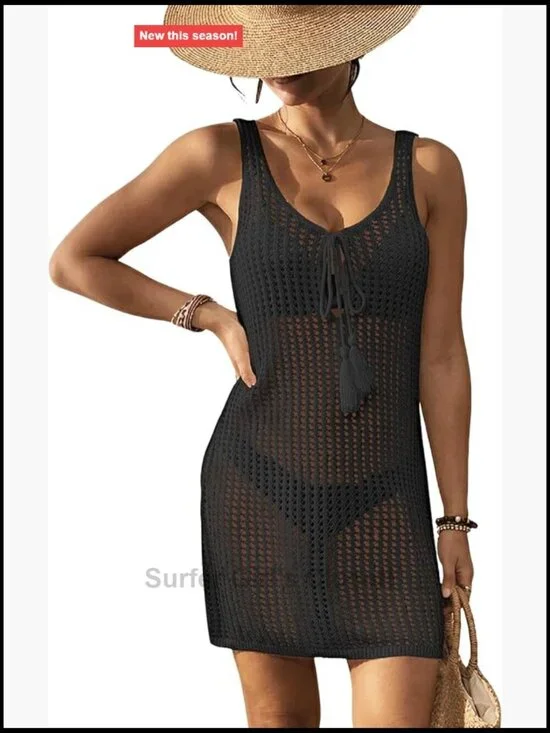 Crochet Hollow Out Backless Beach Sleeveless Swimwear Cover Up Dress