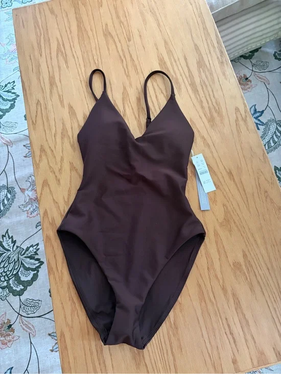 JCrew Sculpt Chocolate Brown One-Piece V-Neck Swimsuit