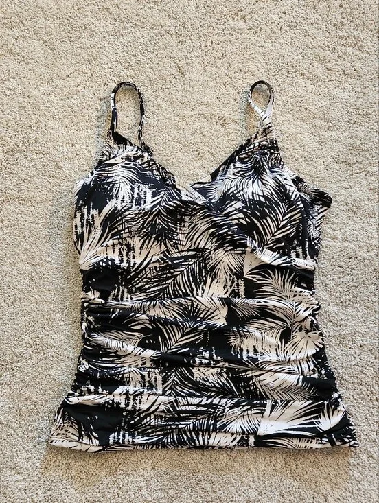NWT Garnet Hill Swim Top Tankini One Piece Palm Print Cups Ruched L 12