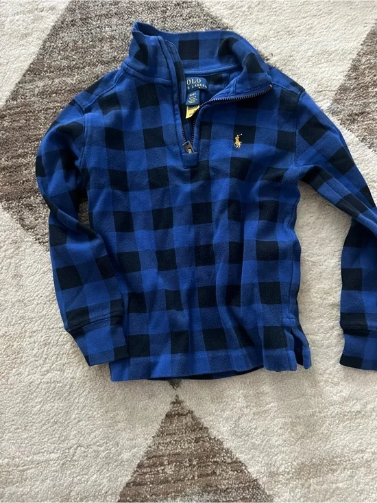 Ralph Lauren Blue & Black Buffalo Check Half-Zip Pullover - Kids