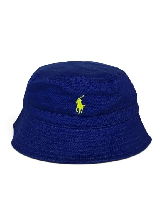 Ralph Lauren Infant Blue Bucket Hat Neon Pony Logo 3-9 Months Cotton Preppy