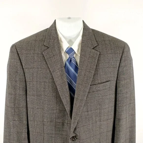 Michael Kors Wool Brown Glen Plaid Windowpane 2 Button Sport Coat 40L‎