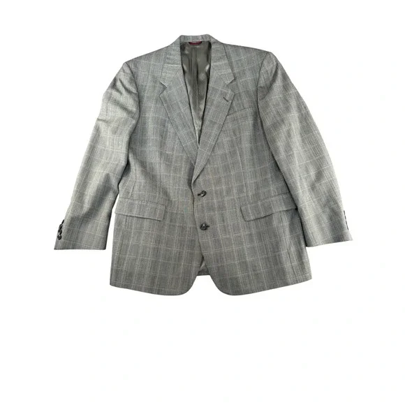 Hart Schaffner Marx Viracle Blazer Grey Glen Plaid Sport Coat 46LMen Suit Jacket