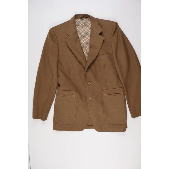 Johnny Carson Blazer Vest Set Brown Plaid Lining Vintage 42 Mens Wool Blend