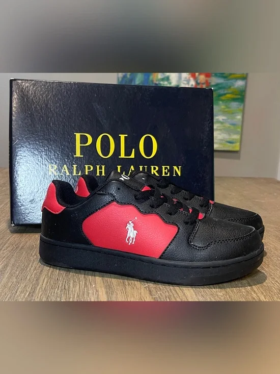 Polo By Ralph Lauren  Black and Red  Sneakers, Youth Size 5