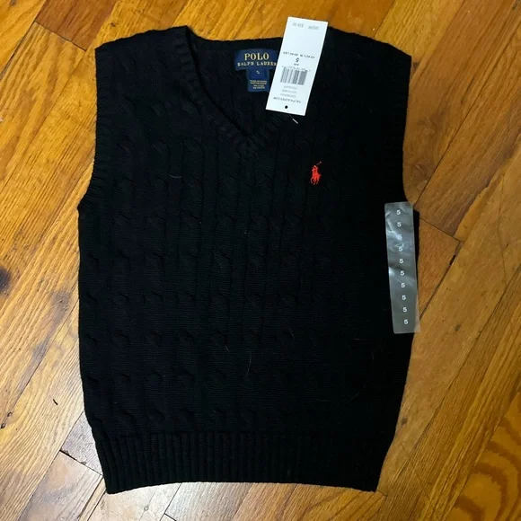 NEW. Ralph Lauren Cable Knit Black kids sleeveless vest