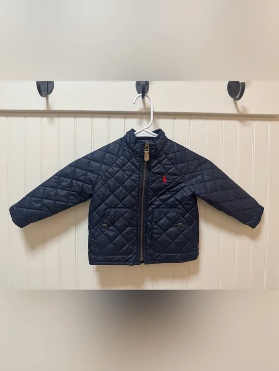 Ralph Lauren Toddler Boys Navy Quilted Jacket Coat Red Pony Size 24M