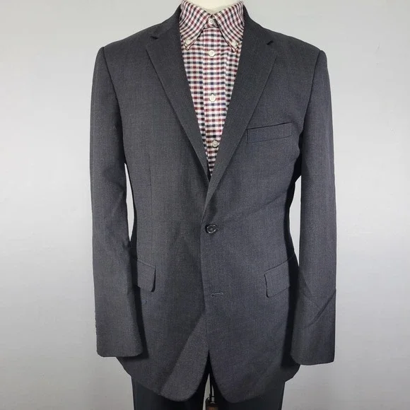 Pronto Uomo Men's Sport‎ Coat Blazer Two Button Charcoal Gray Wool Polyester 42L
