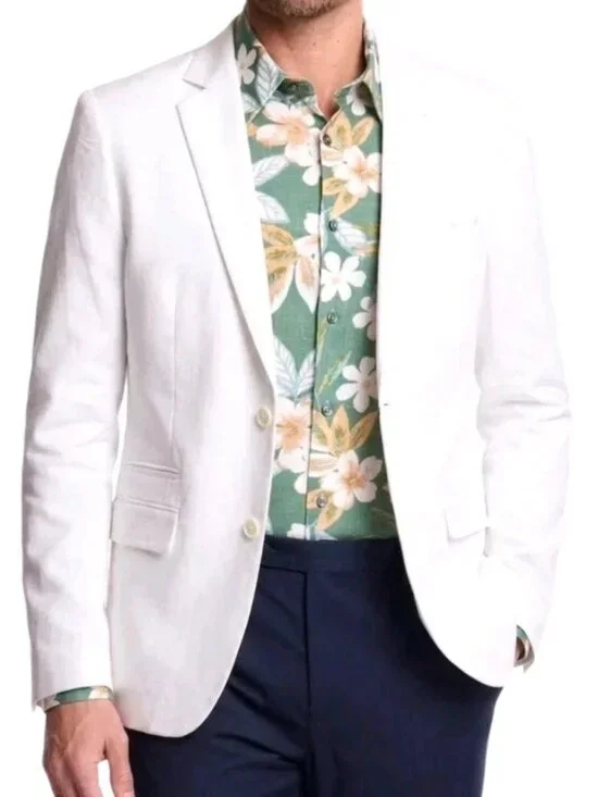 Paisley And Gray Mens Blazer Size 46 Regular White Linen Blend Slim Fit Jacket