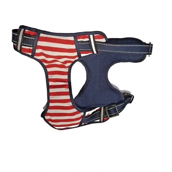 Dog Harness Red White &‎ Blue Flag Style Size Medium Heavy Duty Padded Clip on