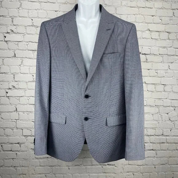 Marks & Spencer Blue Houndstooth Easy Care 2 Button Vented Sports Blazer Size 44
