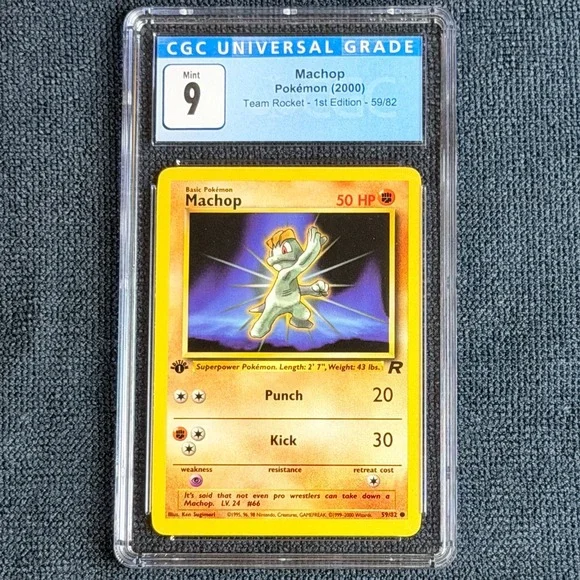 Pokemon Machop 59/82 1st Edition CGC 9 Blue Label TCG 2000 Team Rocket WotC