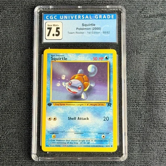 Pokemon Squirtle 68/82 1st Ed. CGC 7.5 NM+ Blue Label TCG 2000 Team Rocket WotC