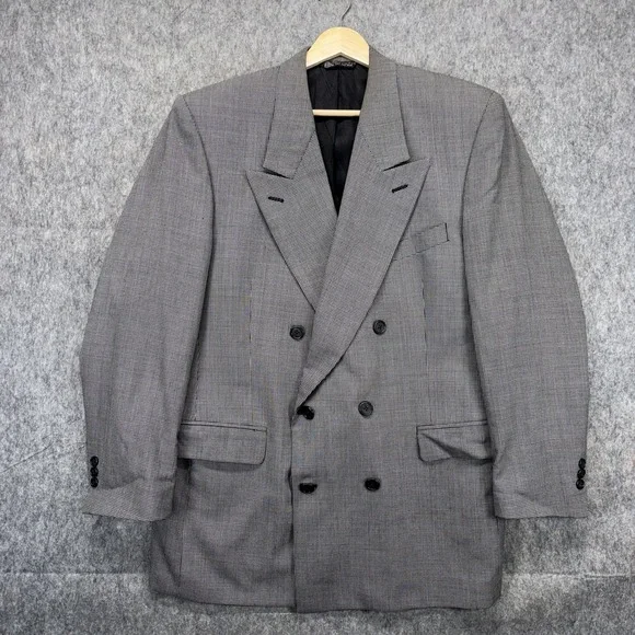 Vintage Christian Dior Double Breasted Blazer 40R Houndstooth Wool Shoulder Pads
