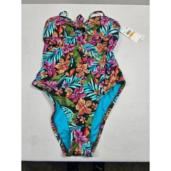 Lucky Brand Women's One-Piece Swimsuit Size S Vibrant Blue Pink‎ Floral NWT
