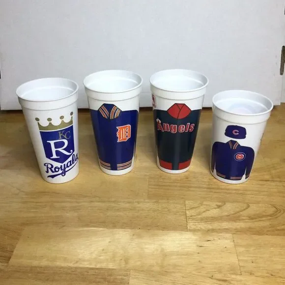 MLB Plastic Icee Team Jacket‎ Cups Lot Of 4 Cubs Royals Tigers Angels Retro