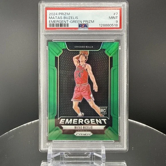2024 Panini Prizm Emergent Green Prizm #7 Matas Buzelis Rookie RC PSA‎ 9 Bulls