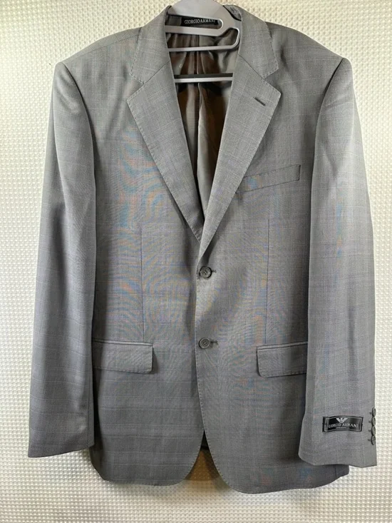 Giorgio Armani  LeCollezioni Grey Plaid Two-Button Suit Jacket Blazer
