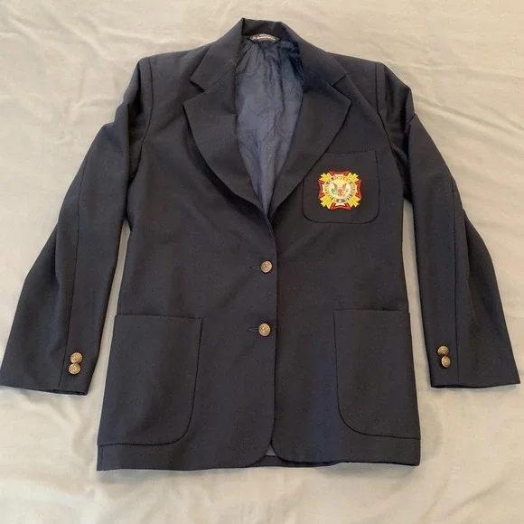 Vintage ArtCraft Blazers Blazer Mens 36 Blue Navy VFW Patch Two Button‎ USA