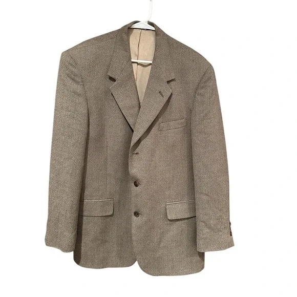 PERRY ELLIS Mens Tweed Blazer Sport Coat‎ Casual Jacket Size 44R Wool Brown EUC