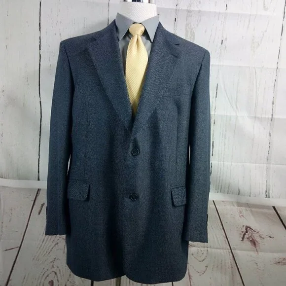 Murano Italian Dillard's 44R 2 Button Blue Herringbone Suit Blazer Sport Coat