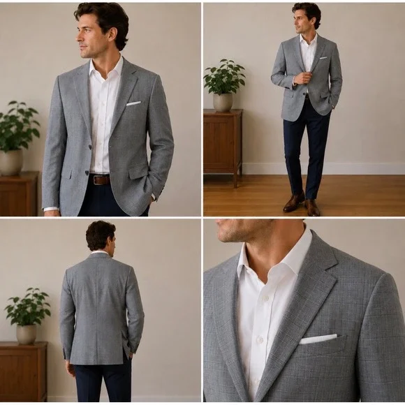 J.M. Haggar Men 48 Long Tailored Fit Premium Stretch Suit Jacket Grey Glen Plaid