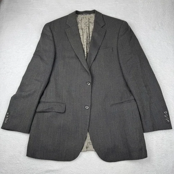Jack Victor Blazer Mens 42L Grey Herringbone Wool 2-Button Sport Coat Muirwood