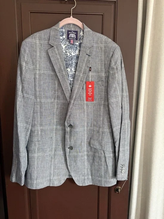 NWT Saville Row men’s linen blazer jacket navy Brit Skinny fit 44L