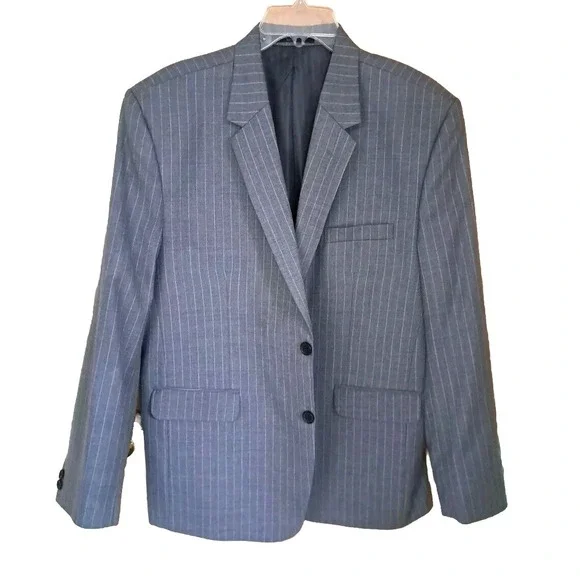 Oliveo Blazer Men's 44S Grey Pinstripe Superfine Wool‎ Two Button Single Vent