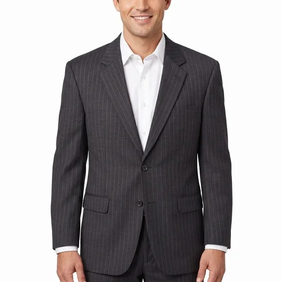 Rossellini Milan Italy Mens 42L Pinstripe Blazer Super 120s Virgin Wool Charcoal